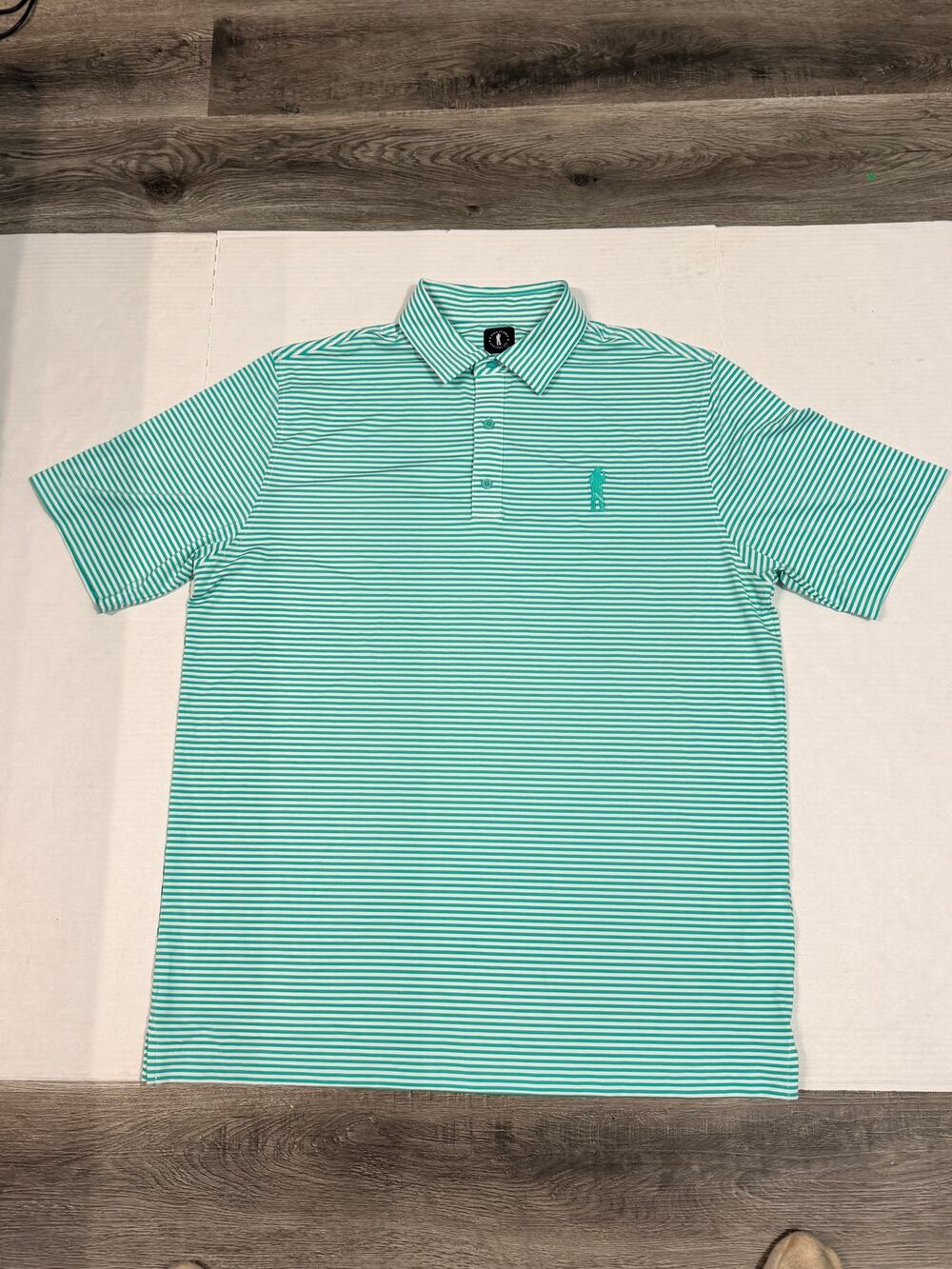 U Suck at Golf Polo Shirt Mens XL Teal White Striped Embroidered Golfer Logo